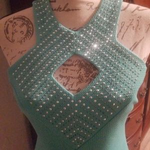 teal blue dress